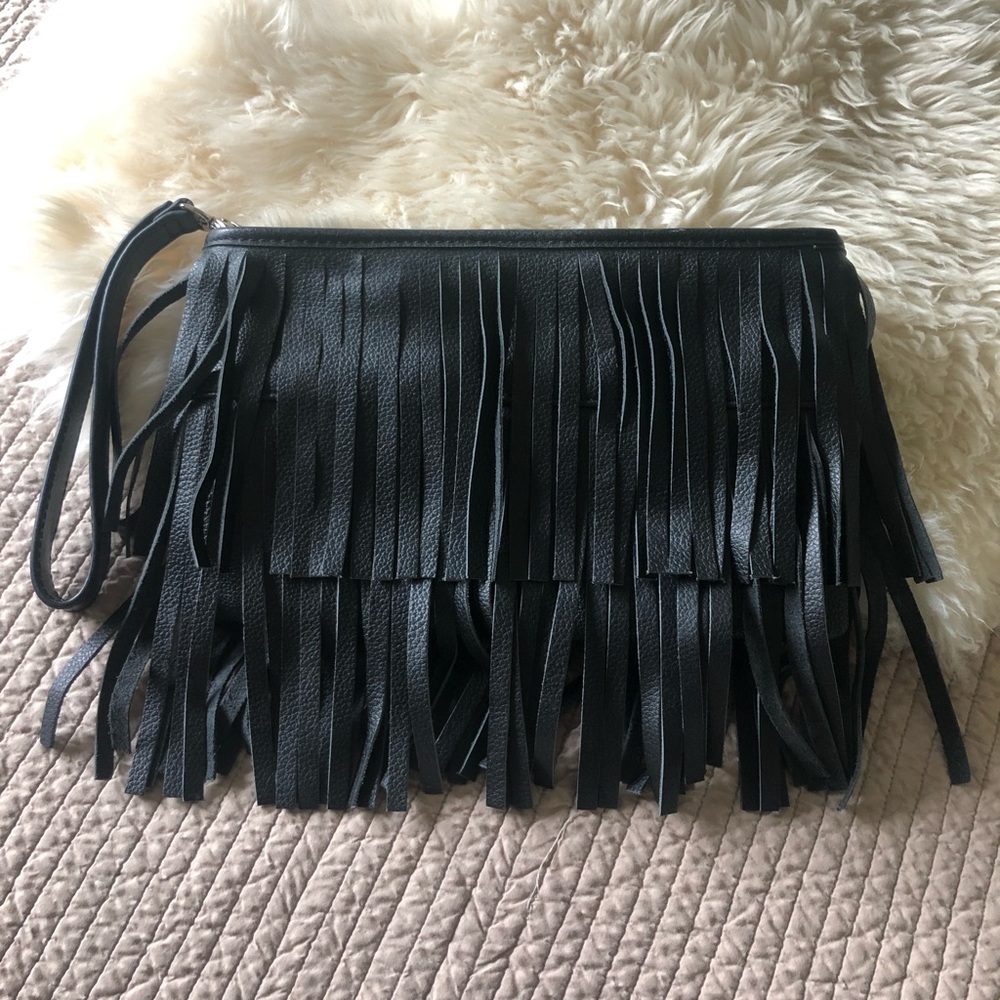 Faux Leather Fringe Clutch Handbag